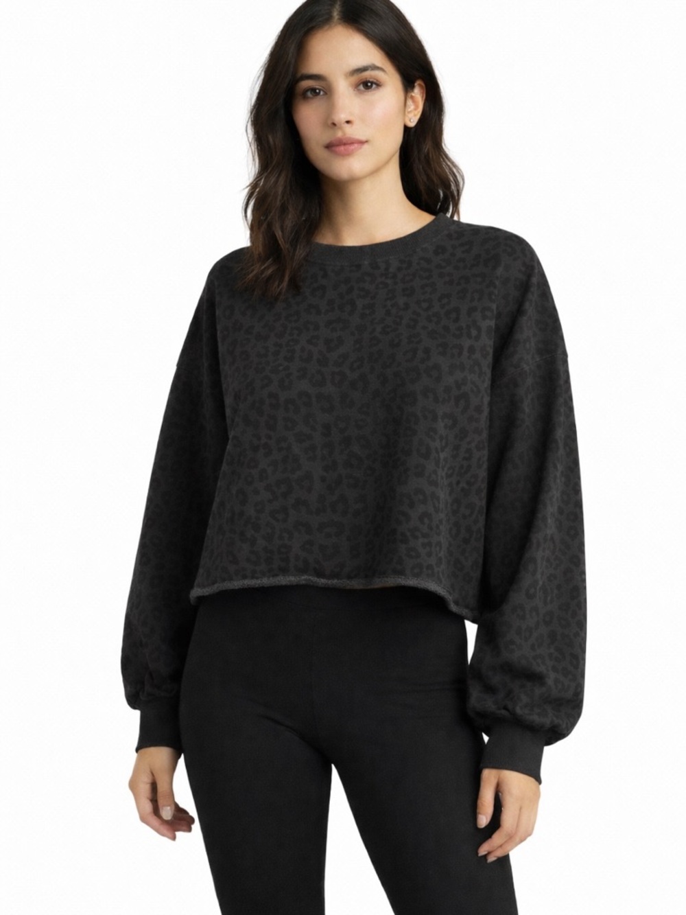 GAP Leopard Print Sweatshirt XL Tall Black Gray Oversized Cropped